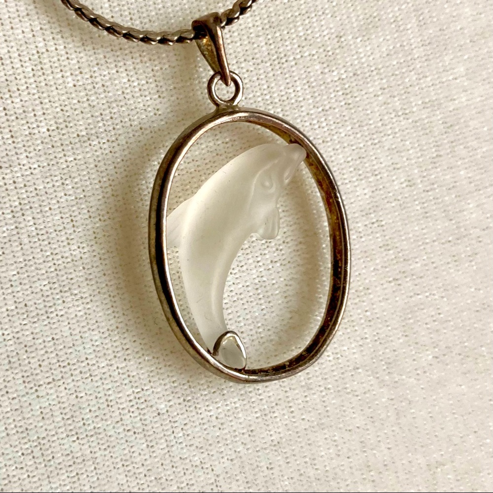 Dolphin Necklace - Frosted Glass and Silver